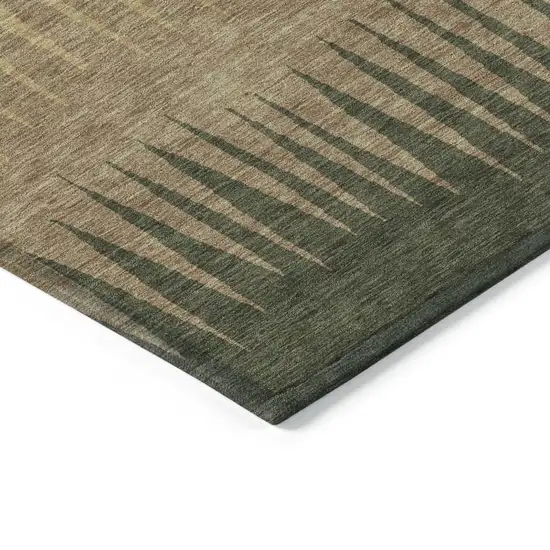 Brown Beige And Green Striped Washable Indoor Outdoor Area Rug Photo 5