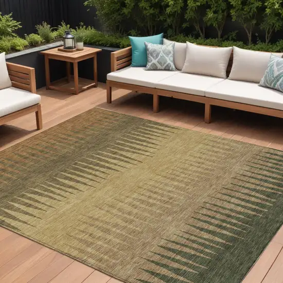 Brown Beige And Green Striped Washable Indoor Outdoor Area Rug Photo 1