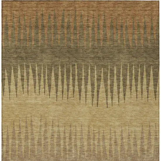 Brown Beige And Green Striped Washable Indoor Outdoor Area Rug Photo 7