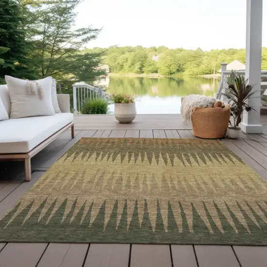 Brown Beige And Green Striped Washable Indoor Outdoor Area Rug Photo 8