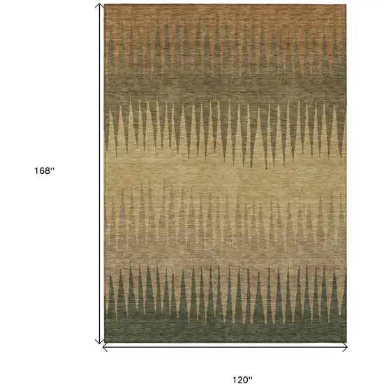 Brown Beige And Green Striped Washable Indoor Outdoor Area Rug Photo 3