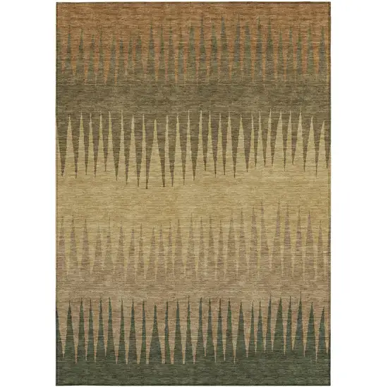 Brown Beige And Green Striped Washable Indoor Outdoor Area Rug Photo 7