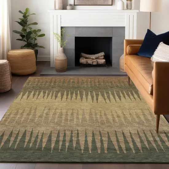 Brown Beige And Green Striped Washable Indoor Outdoor Area Rug Photo 9