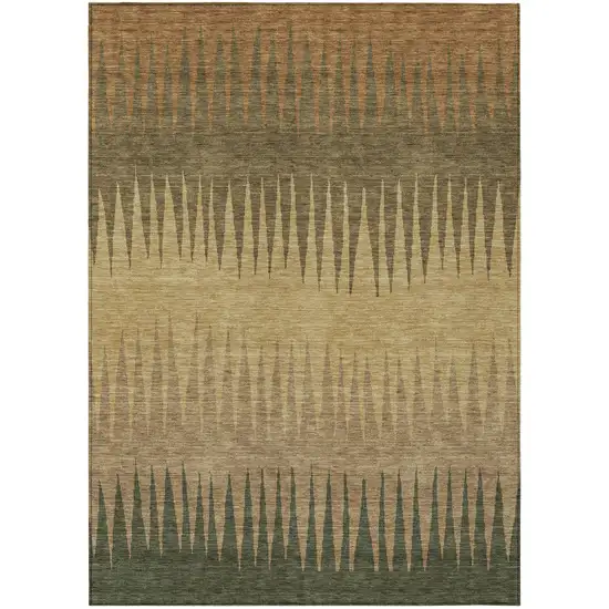 Brown Beige And Green Striped Washable Indoor Outdoor Area Rug Photo 2