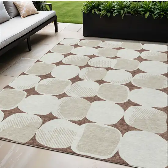 Brown Beige And Ivory Abstract Washable Indoor Outdoor Area Rug Photo 1