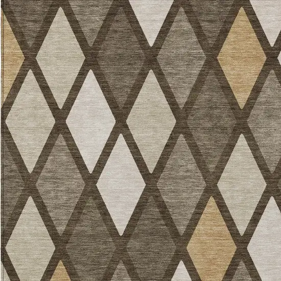 Brown Beige And Ivory Geometric Washable Indoor Outdoor Area Rug Photo 6