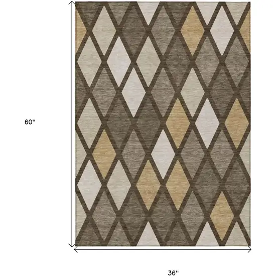 Brown Beige And Ivory Geometric Washable Indoor Outdoor Area Rug Photo 3