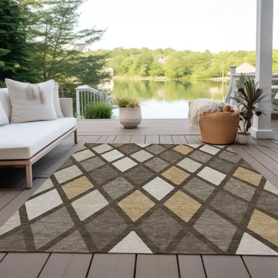 Brown Beige And Ivory Geometric Washable Indoor Outdoor Area Rug Photo 8