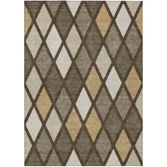 Brown Beige And Ivory Geometric Washable Indoor Outdoor Area Rug Photo 2