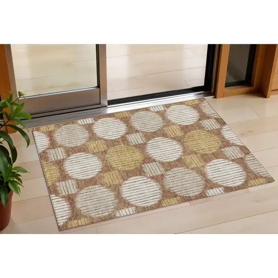 Brown Beige And Ivory Geometric Washable Indoor Outdoor Area Rug Photo 1