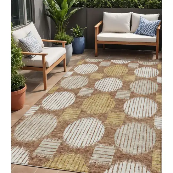 Brown Beige And Ivory Geometric Washable Indoor Outdoor Area Rug Photo 1
