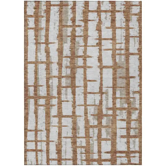 Brown Beige And Ivory Striped Washable Indoor Outdoor Area Rug Photo 2