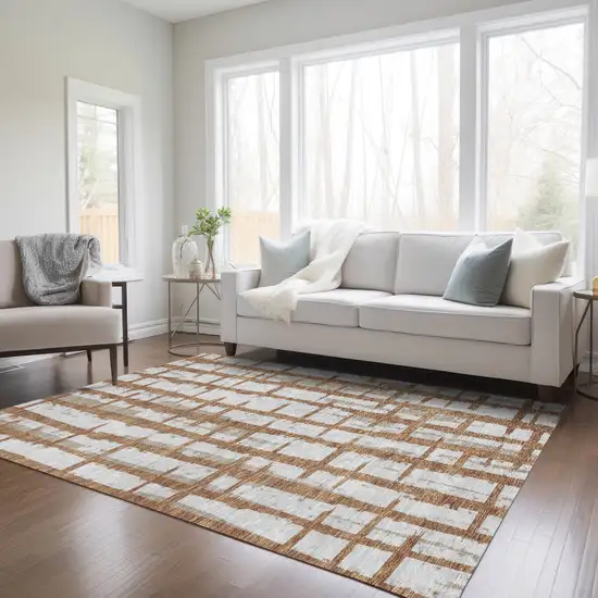 Brown Beige And Ivory Striped Washable Indoor Outdoor Area Rug Photo 9