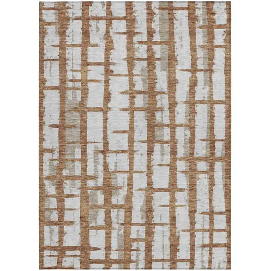Brown Beige And Ivory Striped Washable Indoor Outdoor Area Rug Photo 6