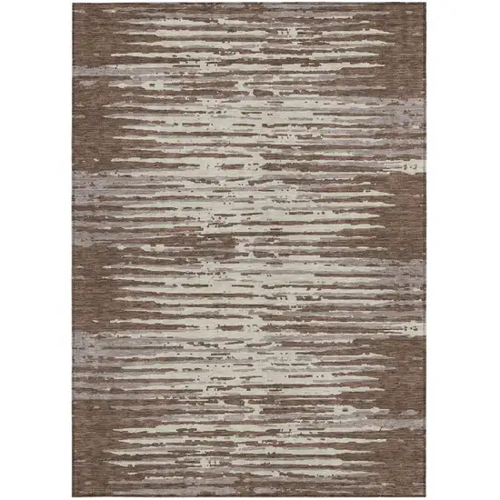 Brown Beige And Ivory Striped Washable Indoor Outdoor Area Rug Photo 7