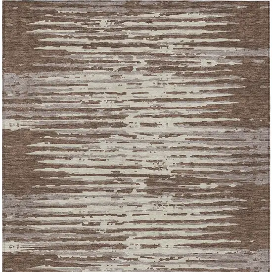 Brown Beige And Ivory Striped Washable Indoor Outdoor Area Rug Photo 6