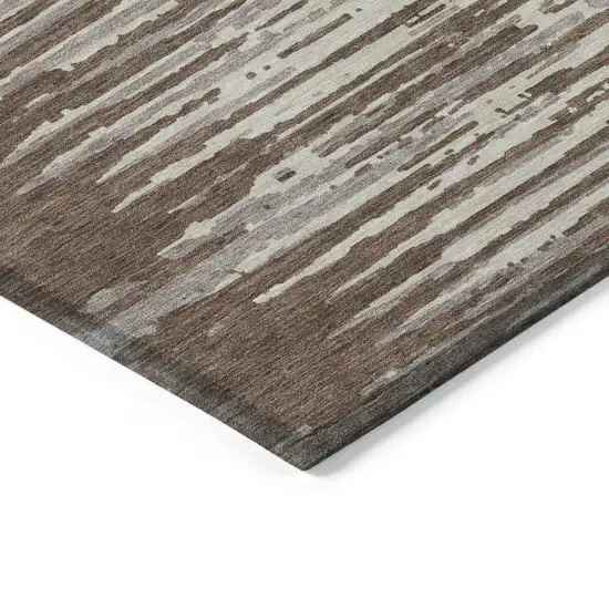 Brown Beige And Ivory Striped Washable Indoor Outdoor Area Rug Photo 5