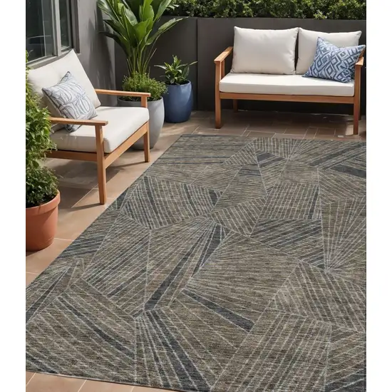 Brown Black And Gray Geometric Washable Indoor Outdoor Area Rug Photo 1