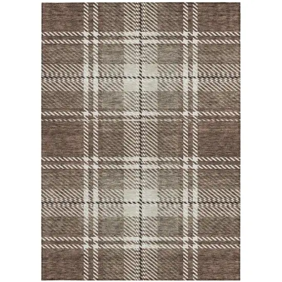 Brown Black And Ivory Plaid Washable Indoor Outdoor Area Rug Photo 3