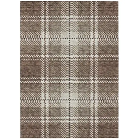 Brown Black And Ivory Plaid Washable Indoor Outdoor Area Rug Photo 2