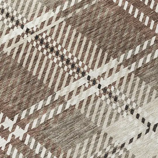 Brown Black And Ivory Plaid Washable Indoor Outdoor Area Rug Photo 5