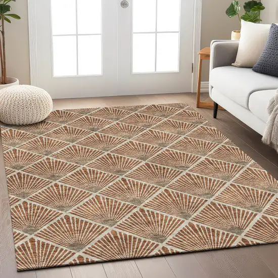 Brown Copper And Beige Geometric Washable Indoor Outdoor Area Rug Photo 9