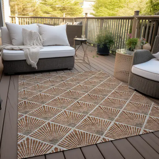 Brown Copper And Beige Geometric Washable Indoor Outdoor Area Rug Photo 9