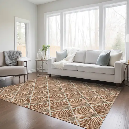 Brown Copper And Beige Geometric Washable Indoor Outdoor Area Rug Photo 8