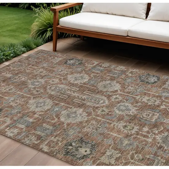 Brown Gray And Charcoal Oriental Washable Indoor Outdoor Area Rug Photo 1