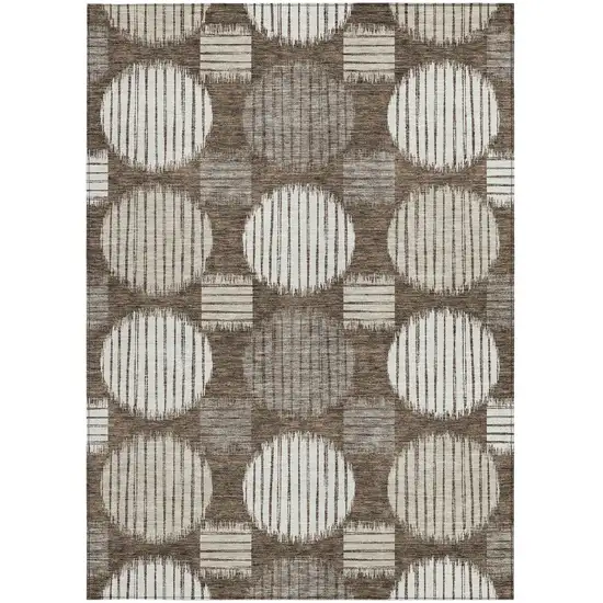 Brown Gray And Ivory Geometric Washable Indoor Outdoor Area Rug Photo 7