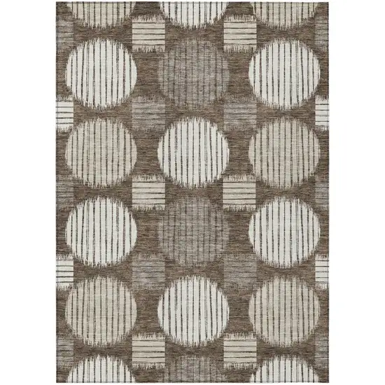 Brown Gray And Ivory Geometric Washable Indoor Outdoor Area Rug Photo 2
