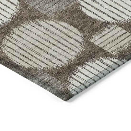 Brown Gray And Ivory Geometric Washable Indoor Outdoor Area Rug Photo 5