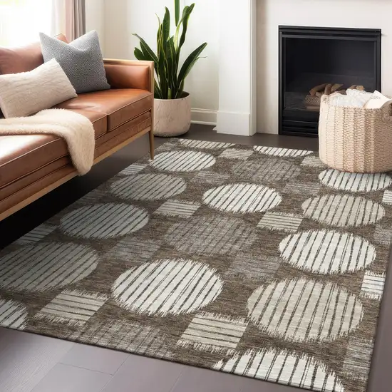 Brown Gray And Ivory Geometric Washable Indoor Outdoor Area Rug Photo 9