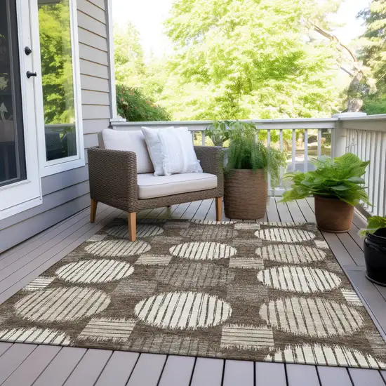 Brown Gray And Ivory Geometric Washable Indoor Outdoor Area Rug Photo 8