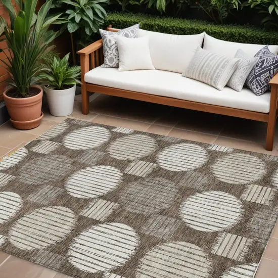 Brown Gray And Ivory Geometric Washable Indoor Outdoor Area Rug Photo 1