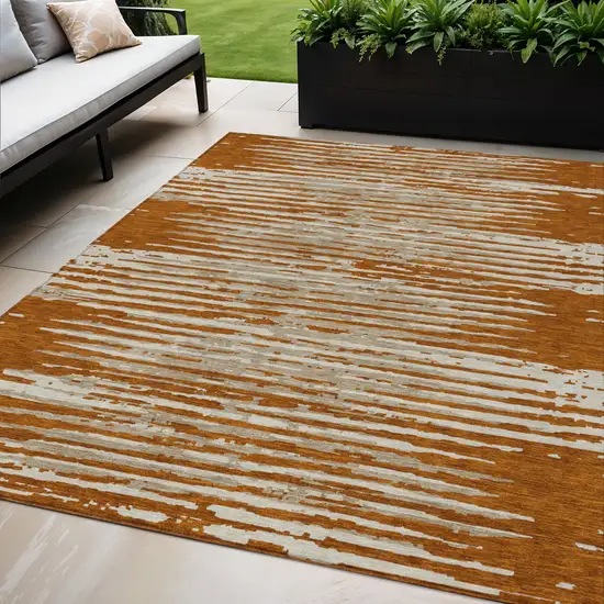Brown Gray And Ivory Striped Washable Indoor Outdoor Area Rug Photo 1