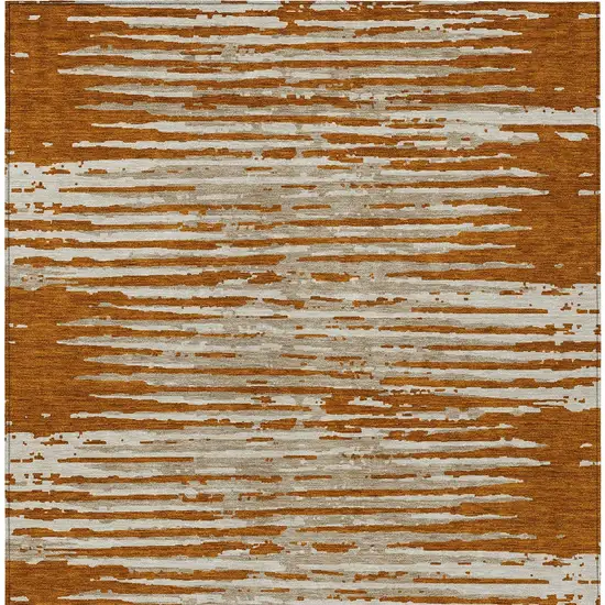 Brown Gray And Ivory Striped Washable Indoor Outdoor Area Rug Photo 6