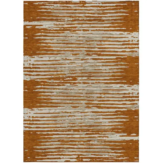 Brown Gray And Ivory Striped Washable Indoor Outdoor Area Rug Photo 6