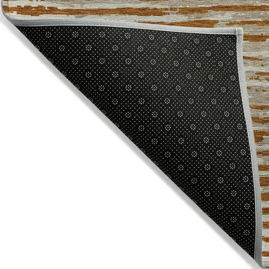 Brown Gray And Ivory Striped Washable Indoor Outdoor Area Rug Photo 4