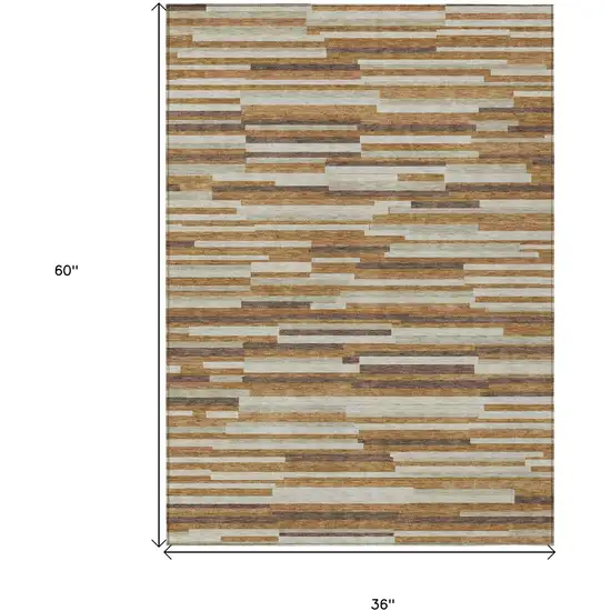 Brown Gray And Ivory Striped Washable Indoor Outdoor Area Rug Photo 3