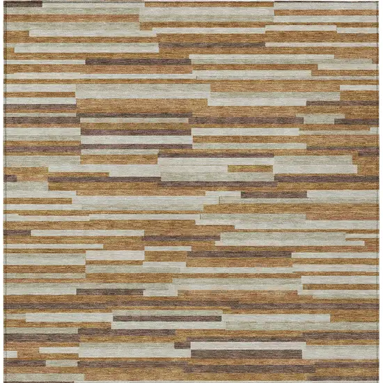 Brown Gray And Ivory Striped Washable Indoor Outdoor Area Rug Photo 7
