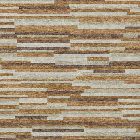 Brown Gray And Ivory Striped Washable Indoor Outdoor Area Rug Photo 6