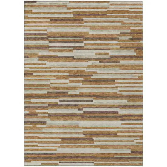 Brown Gray And Ivory Striped Washable Indoor Outdoor Area Rug Photo 2