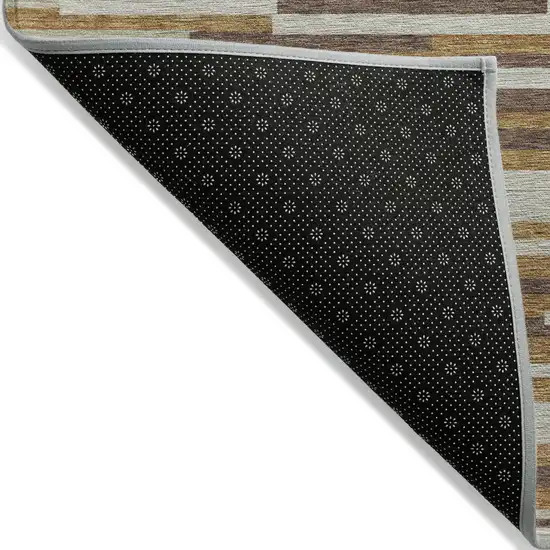 Brown Gray And Ivory Striped Washable Indoor Outdoor Area Rug Photo 5