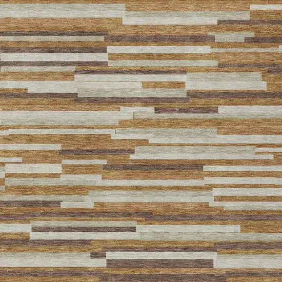 Brown Gray And Ivory Striped Washable Indoor Outdoor Area Rug Photo 6