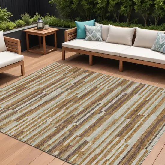 Brown Gray And Ivory Striped Washable Indoor Outdoor Area Rug Photo 1
