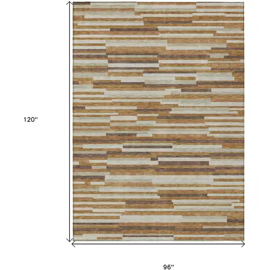 Brown Gray And Ivory Striped Washable Indoor Outdoor Area Rug Photo 3