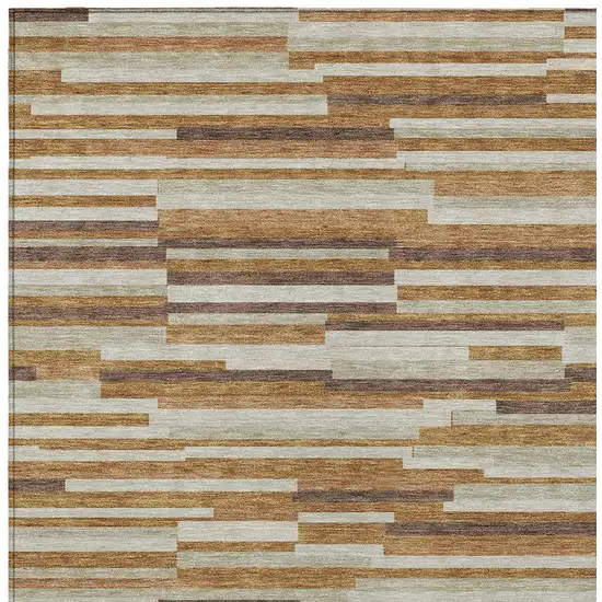 Brown Gray And Ivory Striped Washable Indoor Outdoor Area Rug Photo 6