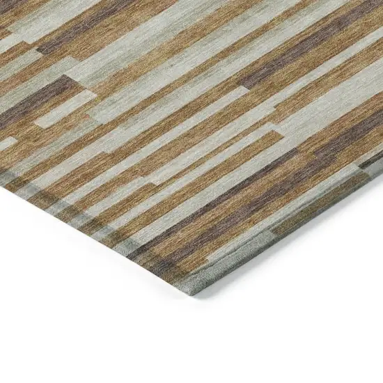 Brown Gray And Ivory Striped Washable Indoor Outdoor Area Rug Photo 4