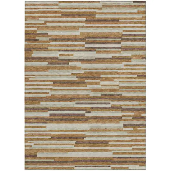 Brown Gray And Ivory Striped Washable Indoor Outdoor Area Rug Photo 7